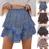Women Cake Skirt High Waisted Double-Layered Ruffle Bohemian Mini Skirt with Elastic