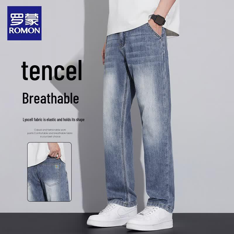 ROMON Men's Straight Fit Breathable Business Casual Jeans