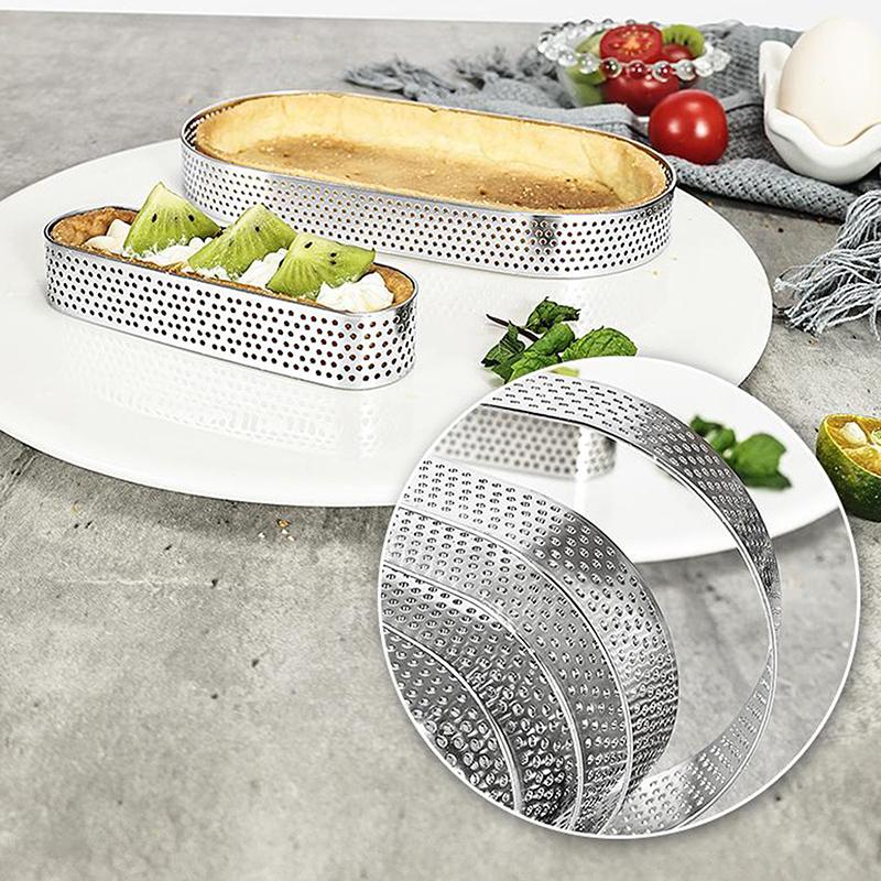 Oval Muffin Tart Rings Stainless Steel Cake Mold Perforated Cake Mousse Mold Cookies Cutter Pastry Quiche Baking Mold