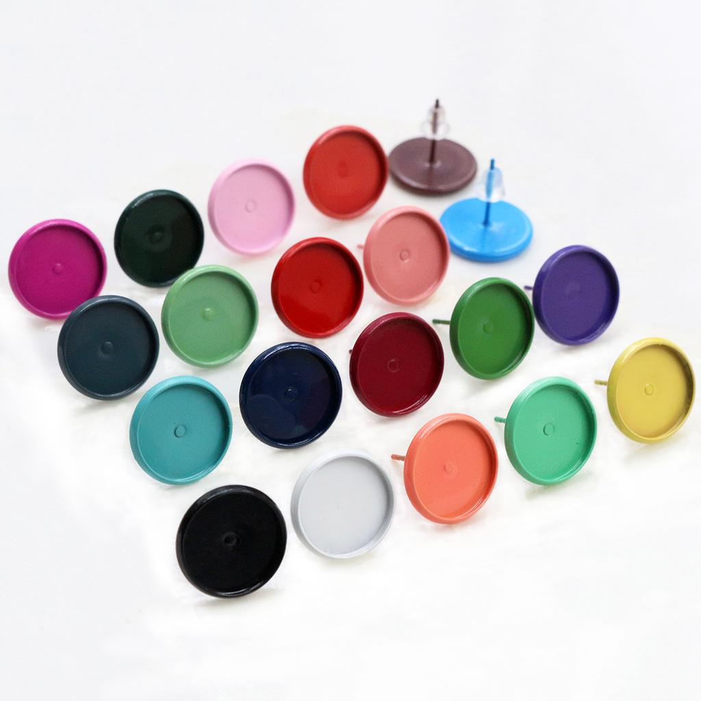 8/10/12mm 20pcs/lot 26 Colors Plated Earring Studs,Earrings Blank/Base,Fit 8-12mm Glass Cabochons,Buttons Earring Bezels