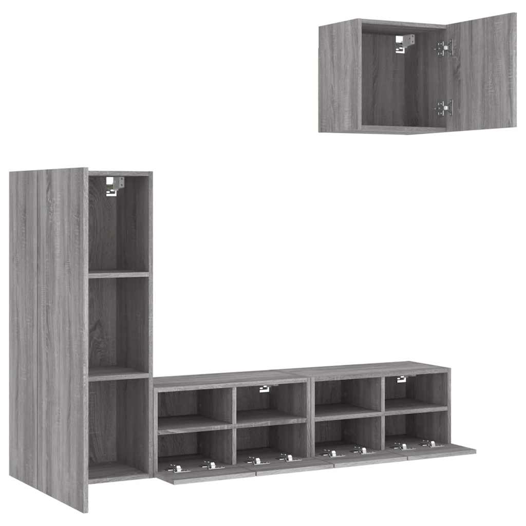 4 Piece Grey Sonoma Wood Based TV Wall Unit