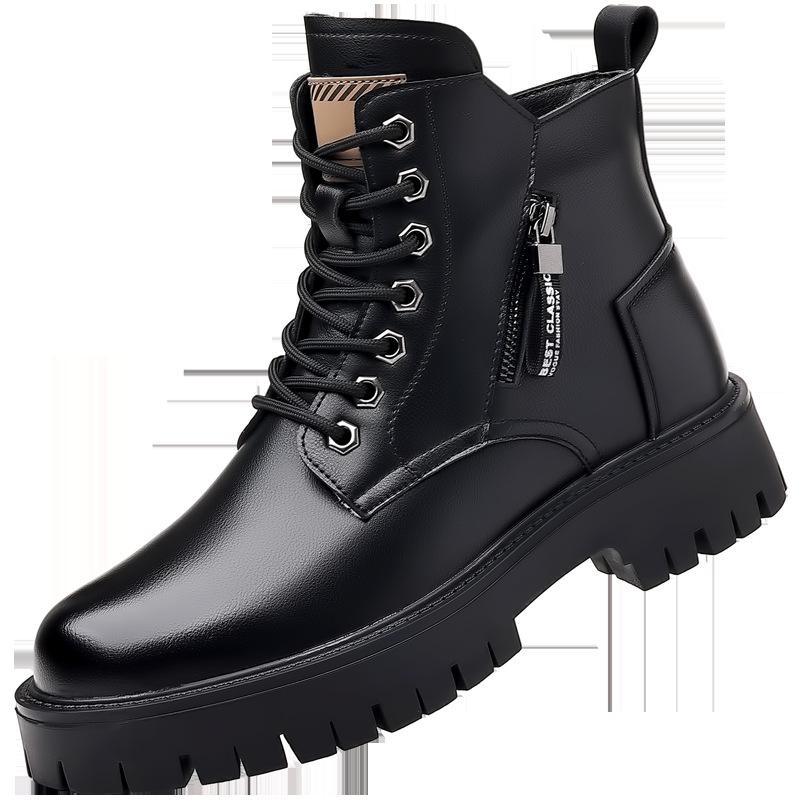 Новые модные осенне-зимние туфли мужские толстые подошвы теплые зимние ботинки нескользящие ботинки мужские повседневные туфли для отдыха на открытом воздухе модная кожаная обувь