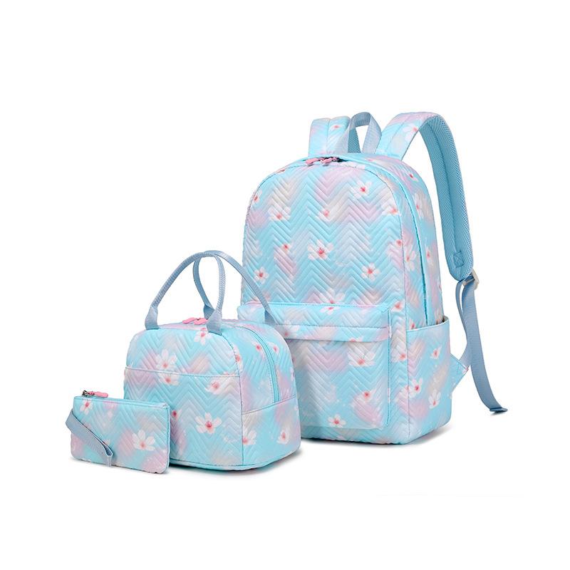Printed Women's Backpack Simple and Fresh Student Backpack Large Capacity Three-piece Backpack