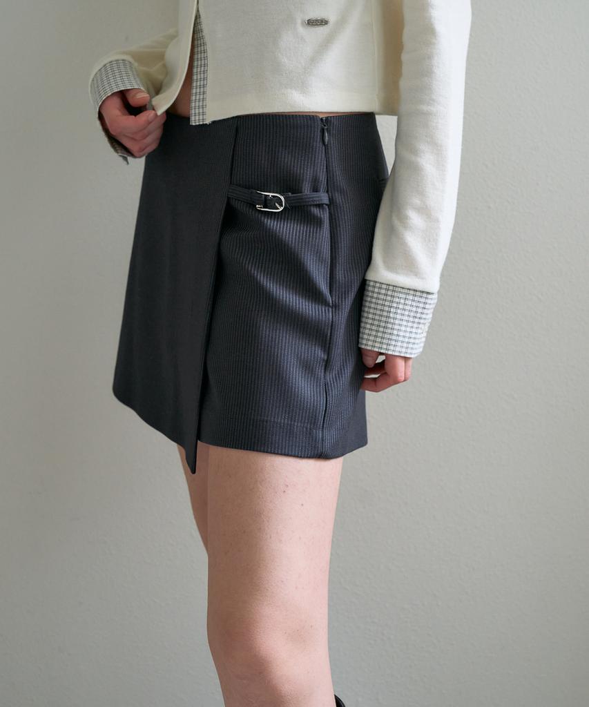 DEHEVE Buckle Wrap Skirt Pants [Charcoal]