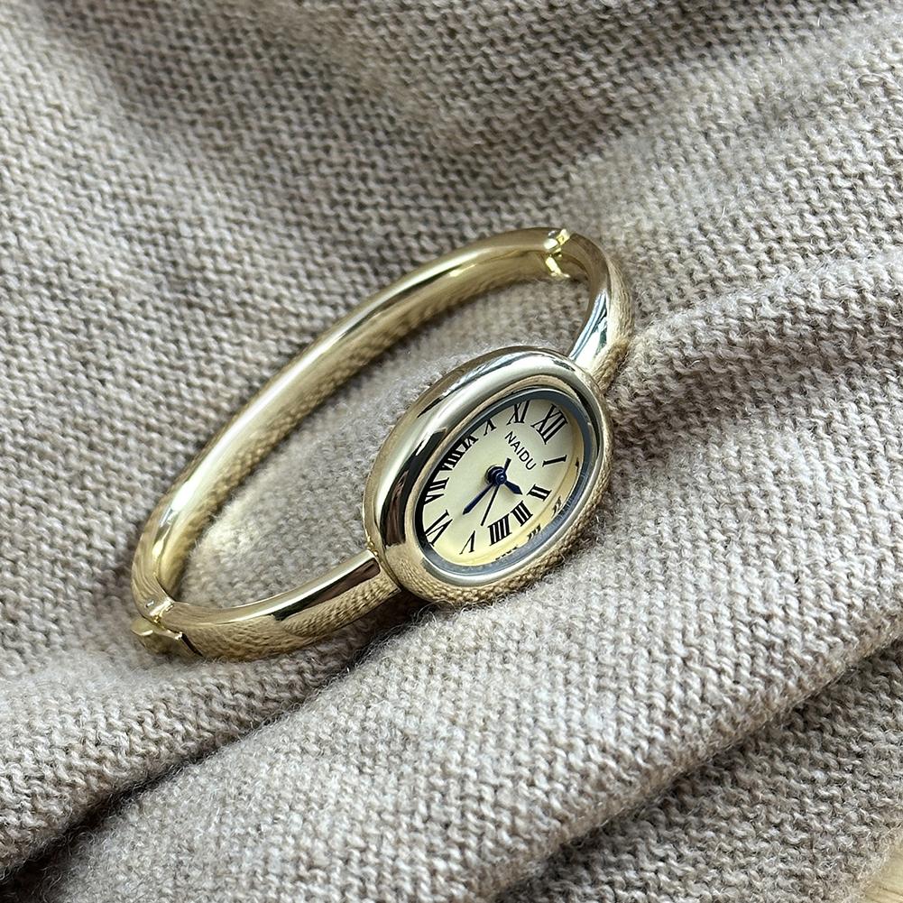 Bathtub Bracelet Watch Roman Numerals Oval Quartz Watch Retro Women's Watches Gold Watch Small Dial Light Luxury Watch