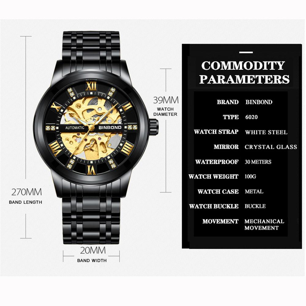Автоматические механические мужские часы-скелетоны из полой нержавеющей стали с подсветкой, водонепроницаемые наручные часы Relogio Masculino