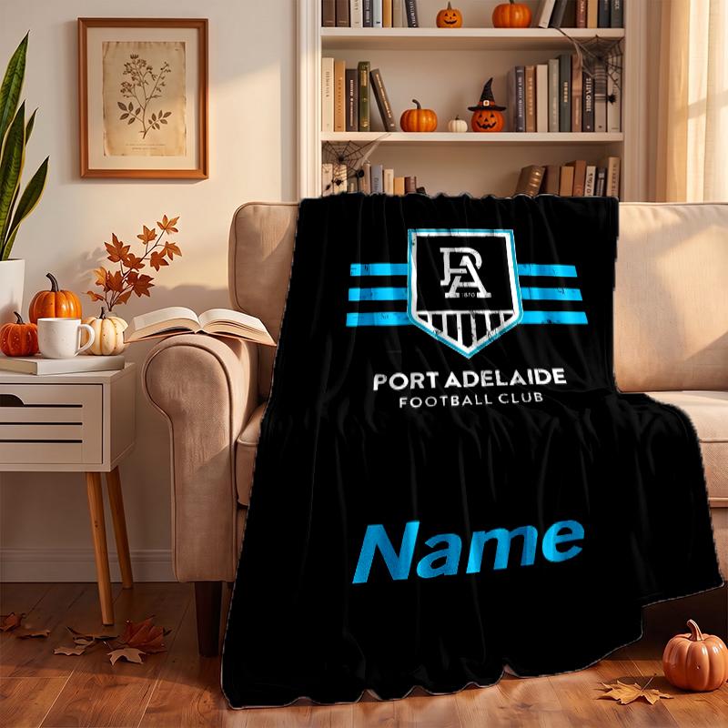 Port Adelaide Football Club Custom Flannel Blankets Soft Warm Cozy Throws for Home Decor Holiday Gifts