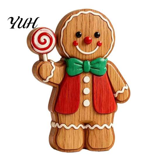 Gingerbread Character Figures Cartoon Wooden Ornament, Double-sided Printed Desktop Tabletop Figurines, Festive Window Display Decorative Craft