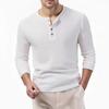 Мужская футболка-henley из вафельного трикотажа, базовая, дышащая, с длинным рукавом, весенне-осенняя, повседневная, однотонная, с пуговицами