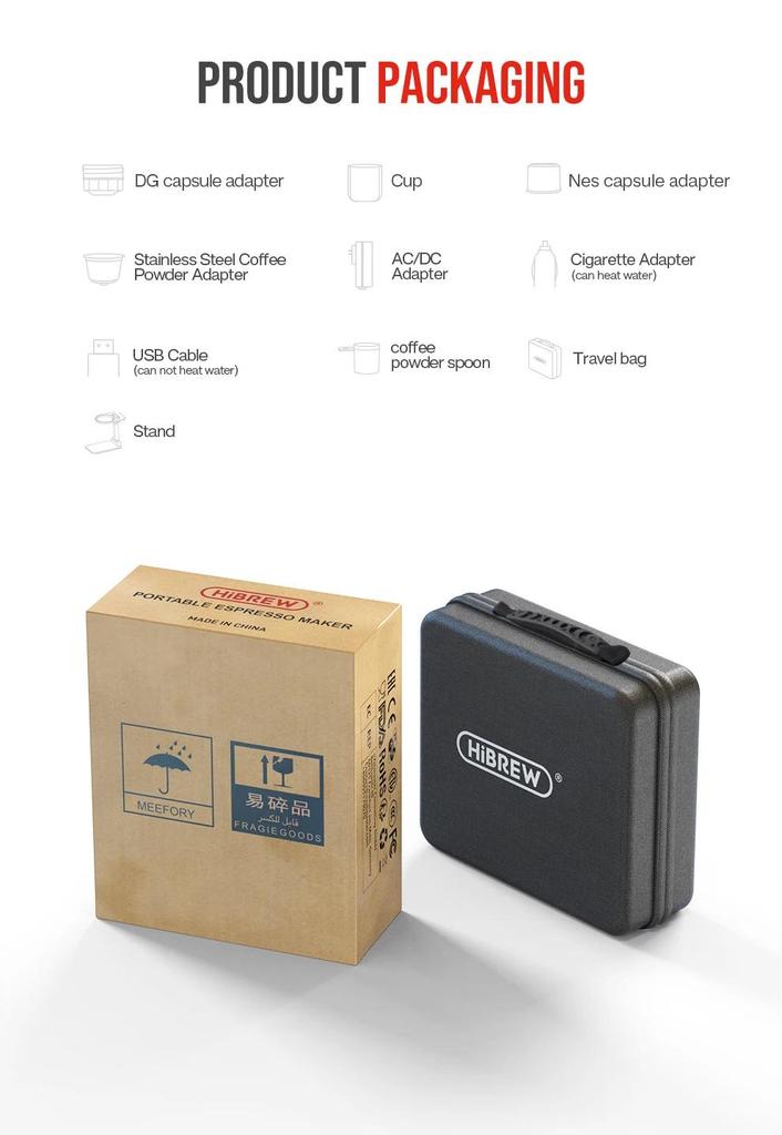 New HiBREW Portable Coffee Machine Expresso Coffee Maker Fit Nexpresso Capsule Coffee Powder for Car Camping & Home Heat Water H4A