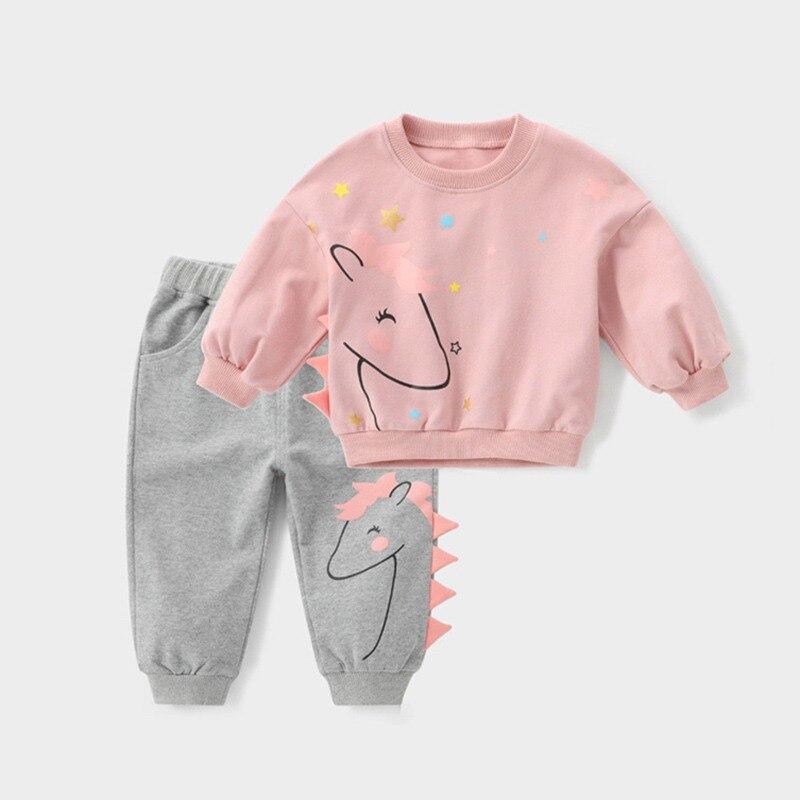 От 12 месяцев до 4 лет комплект для маленьких девочек, осенний комплект с мультяшным принтом для девочек, свитер с круглым вырезом и длинными рукавами, комплект брюк