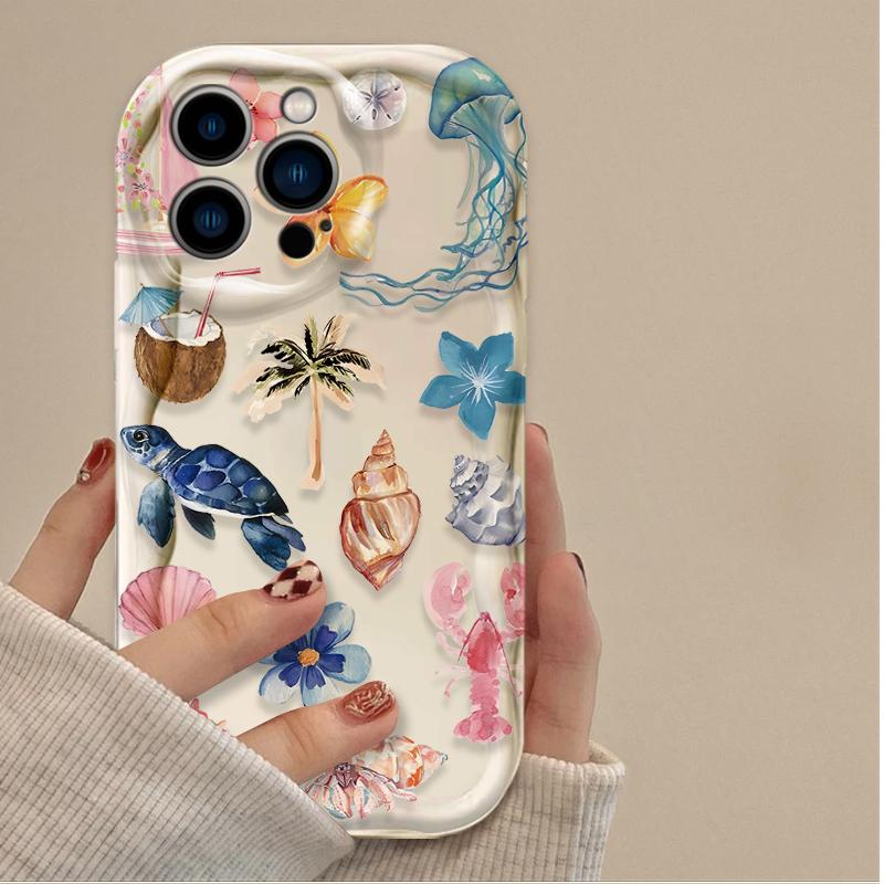 Красочный 3D чехол с волной и морскими организмами для iPhone 16 15 14 13 12 11 Pro Max X XR XS 8 7 Plus SE 2020, противоударный силиконовый чехол