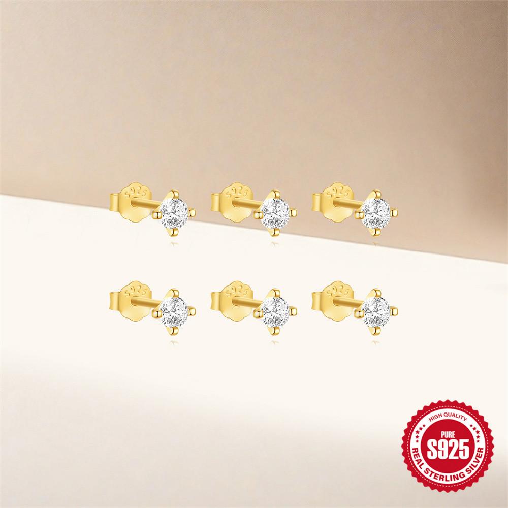 Стильный и простой стиль S925 стерлингового серебра четыре когтя инкрустированные бриллиантами базовые ежедневные серьги-гвоздики темперамент женский комплект
