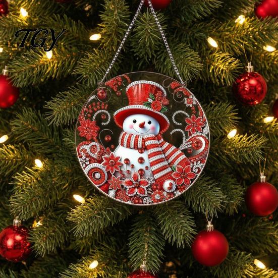 Sparkling Hanging Ornaments Christmas Faux Diamond Art Kit, Santa Snowman Ornament DIY Double Sided Acrylic Pendant with Rhinestones Craft Kit