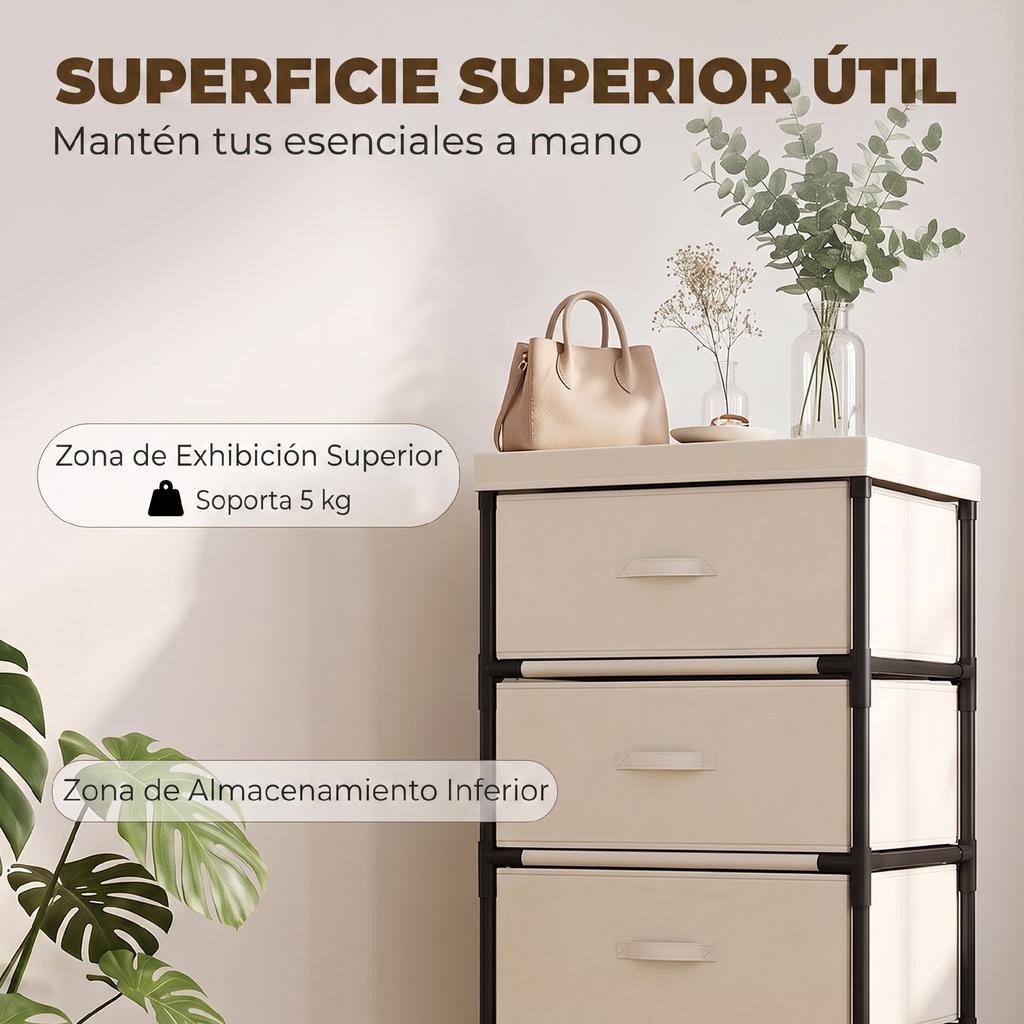 Bedroom Dresser With 5 Fabric Drawers Steel Frame Chest Of Drawers For Living Room Office Wardrobe Beige