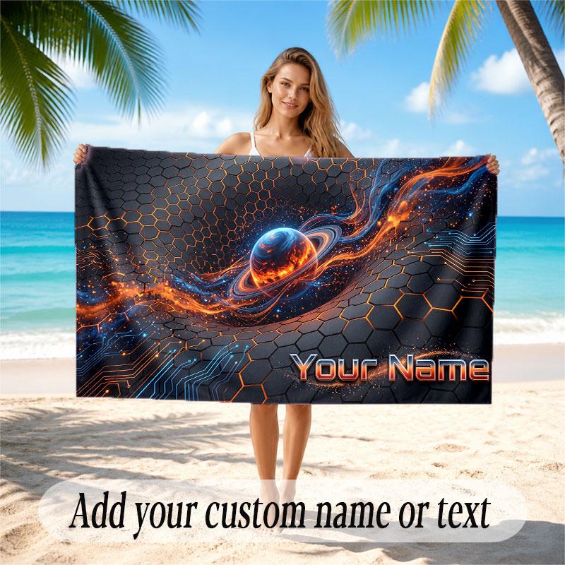 Space Cosmic Theme Soft Beach Towel Personalized Custom Name Text Towel Portable for Beach Pool Travel