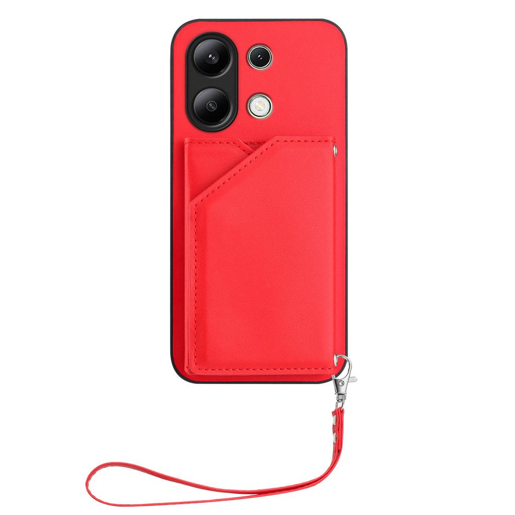 For Xiaomi Redmi Note 13 4G Case Card Holder Kickstand Skin-Touch Phone Cover with Wrist Strap