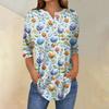Women's 3/4 Sleeve Easter Egg Bunny Print Button Collar Fashion Casual Top