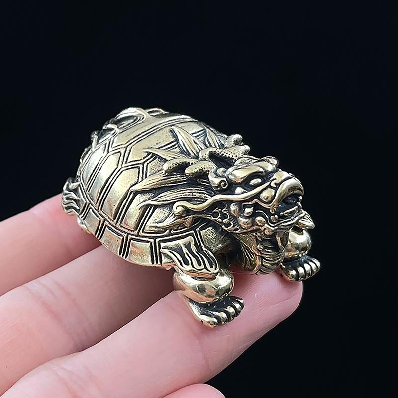Латунные китайские фигурки дракона и черепахи, небольшие настольные украшения, фэн-шуй, животные, домашний офис, декор, ремесло, скульптура