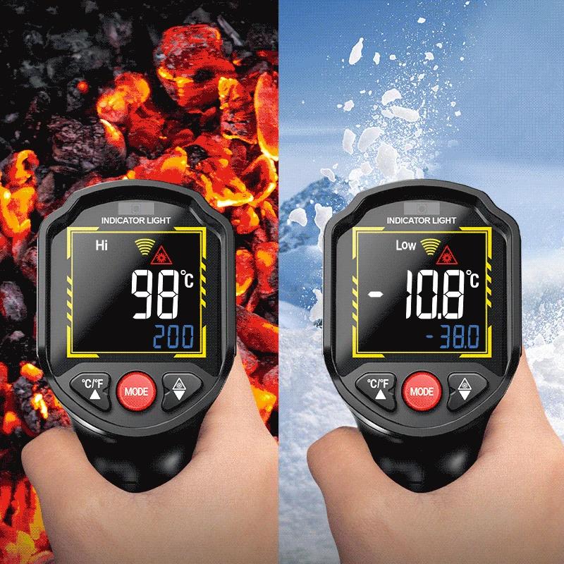 Новый инфракрасный термометр -50~600℃ Цифровой измеритель температуры Бесконтактный пирометр Тестер ИК-гигрометр Промышленный инструмент ANENG TH203 Кухонный Запеченные продукты