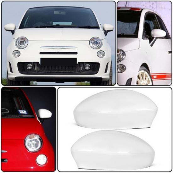 2PCS Wing Rearview Mirror Cover Cap Replacement White Fit For Fiat 500 2007-2023