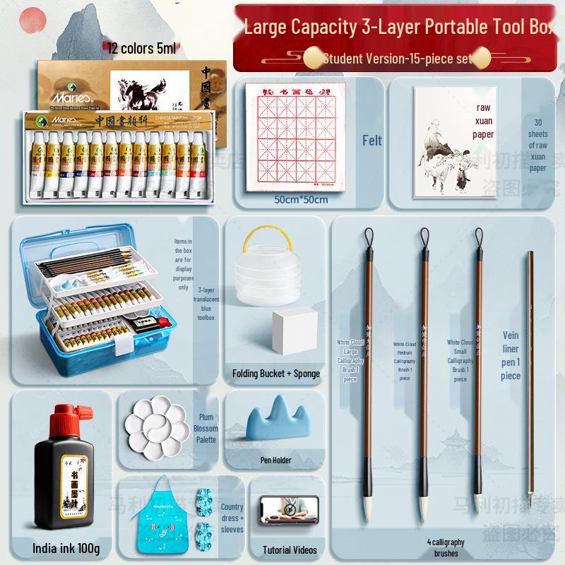 Набор Марии для начинающих из 12 цветов для детской живописи тушью с кистями