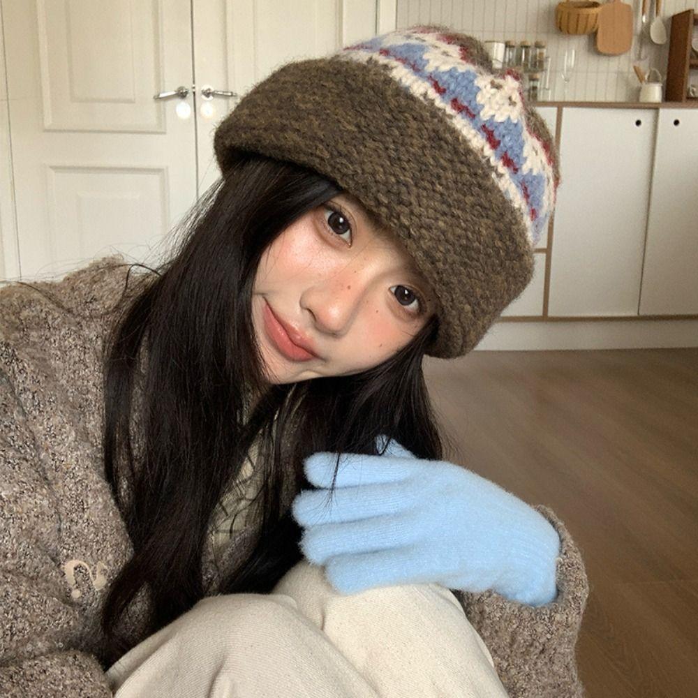 Warm Handmade Woolen Hat Autumn Winter Wool Knitted Hat Fashion Knitted Bucket Hat  Women
