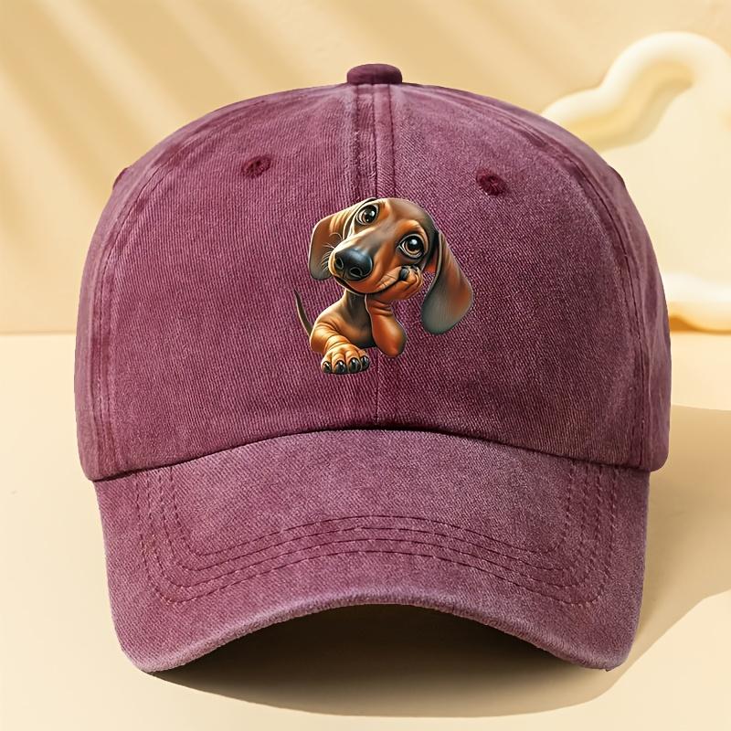 Adorable Dachshund Print Baseball Cap Washed Vintage Style Adjustable Fit Soft Comfortable Perfect for Casual Wear Outdo