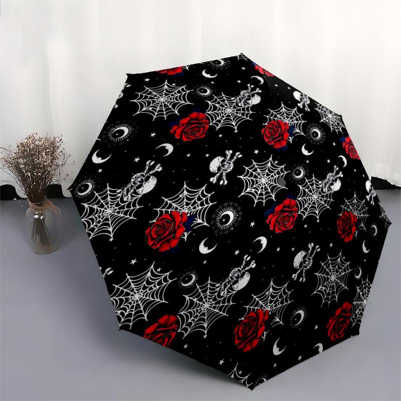 1pc Gothic Roses and Skulls Pattern Umbrella with Plastic Handle,Suitable for All Seasons Home Travel Outdoor UmbrellaDD1803