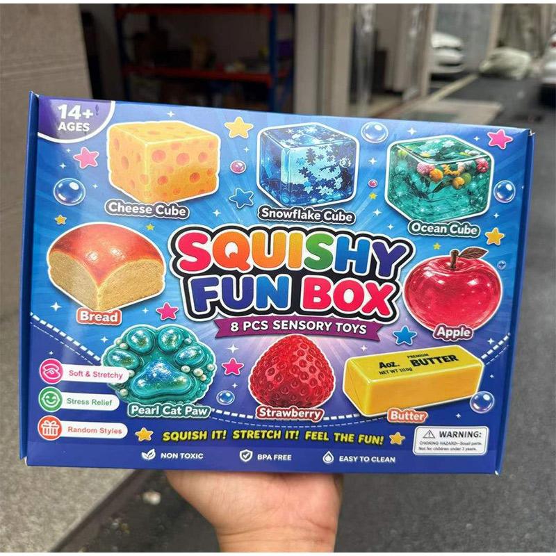 8-piece Set Mystery Squishy Box Malt Sugar Stress Relief Toys, Soft Stretchy Sensory For Anxiety Adults And Teens Party Gifts
