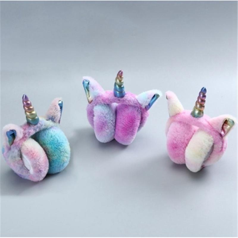 Зимние плюшевые наушники с героями мультфильмов для девочек, милые теплые вязаные наушники, складные наушники с единорогом, аксессуары