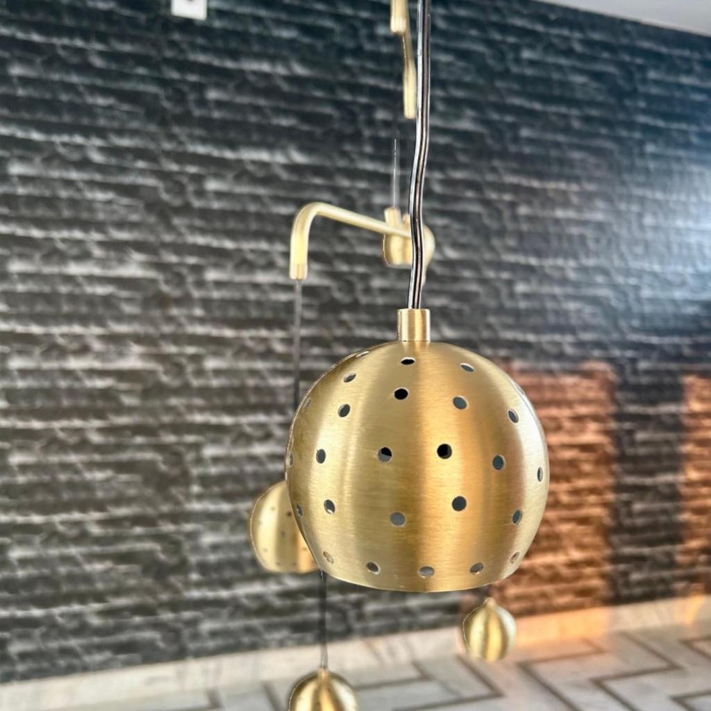 7-ламповая латунная подвесная люстра | Вдохновленная стилем Kalmar Stilnovo | Промышленный подвесной светильник