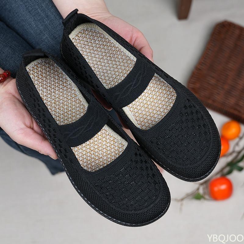 Модная сетчатая обувь с мелким вырезом, нескользящие женские туфли на плоской подошве с круглым носком, однотонные вязаные повседневные модные дышащие туфли на плоской подошве