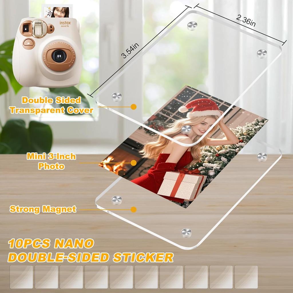 Magnetic Picture Frame for Fujifilm Instax Mini Camera, Acrylic Polaroid Magnet Picture Frame for Refrigerator and Wall, 2.36x3.54 Inch Double Sided