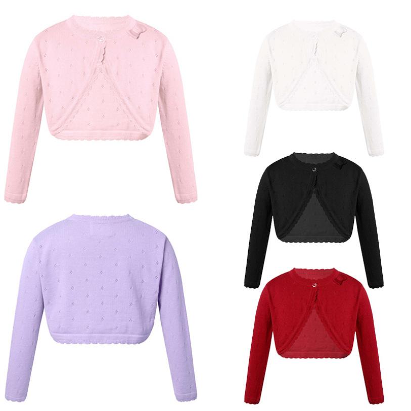 Kids Girls Long Sleeve Knit Bowknot Decor Cardigan Shrug Sweaters Party Dress Coat