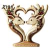 Decorative Wooden Animal Ornaments Ornament with Stable Base, Double Layer Carved Figurine, Rustic Wood Crafts for Office Heart Shape Sculpture