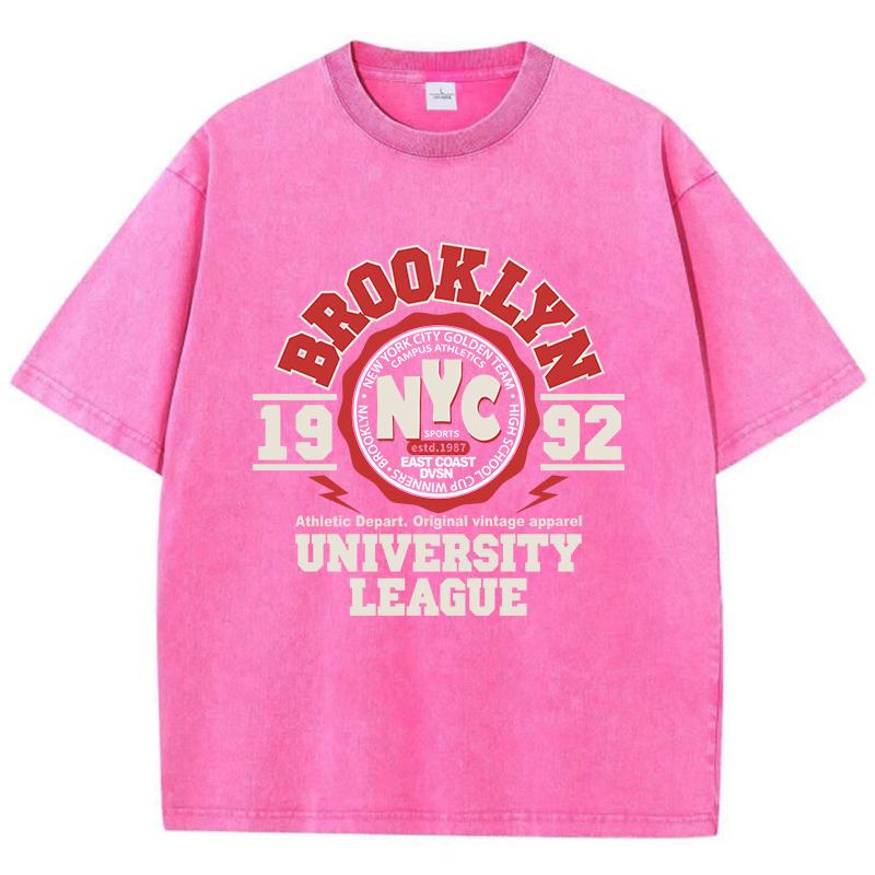 Женские футболки с кислотной стиркой, футболки с принтом лиги Бруклинского университета, состаренные, оверсайз, хлопковые, с коротким рукавом, трендовая одежда