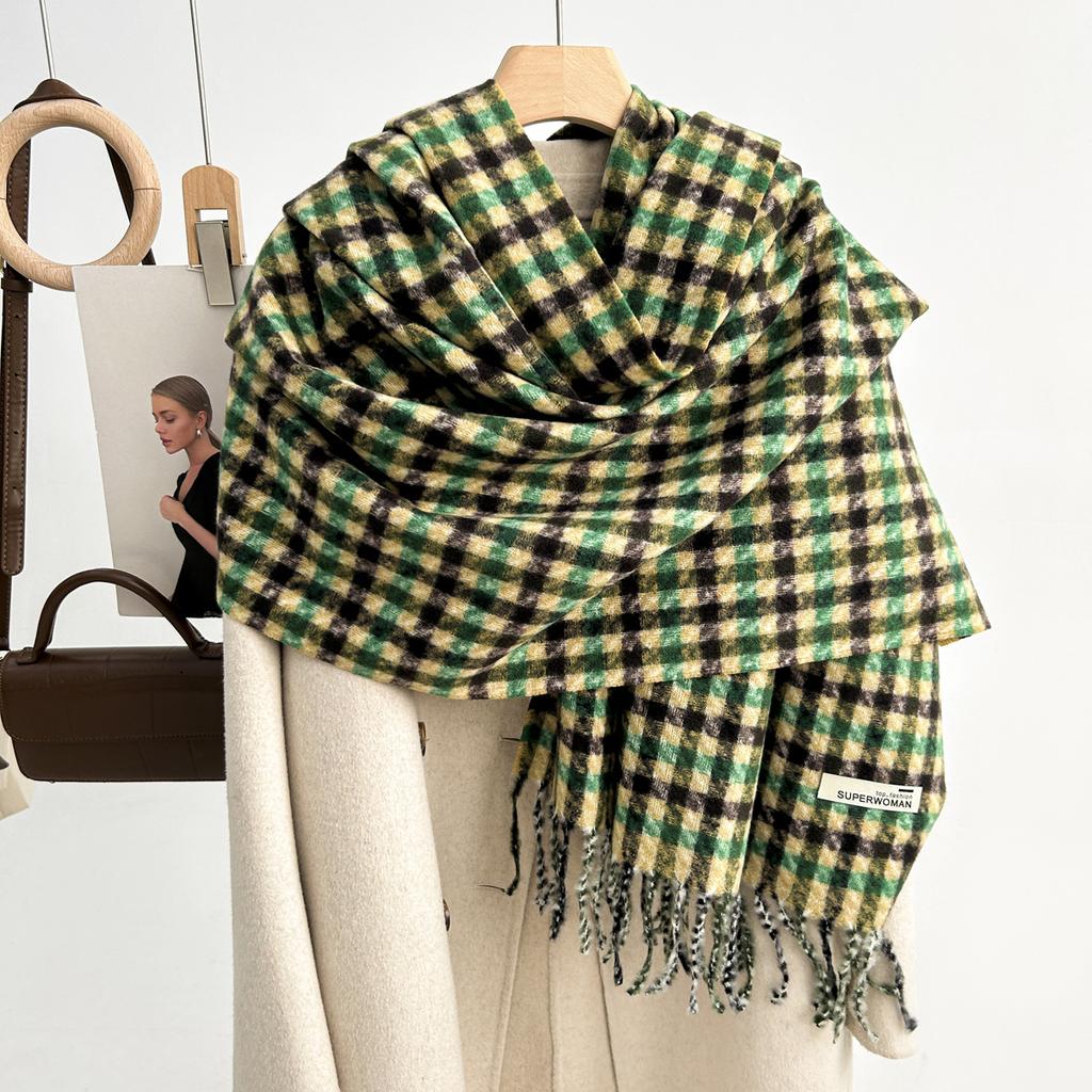 Versatile Imitation Cashmere Tassel Soft And Sticky Plaid Scarf For Women'S Winter Luxury New Fashionable Thickened Warm Shawl