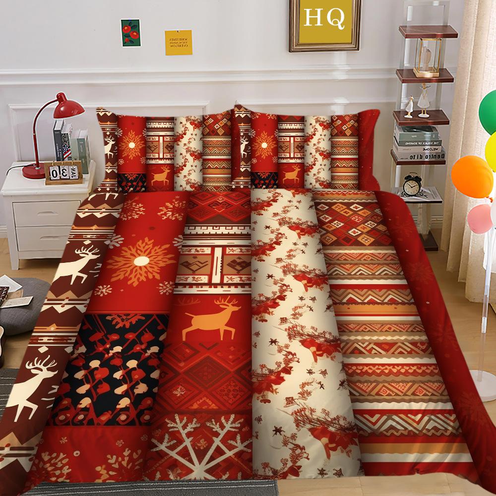 Рождественская печать 3D-печать Полиэстеровая наволочка Пододеяльник Набор из двух или трех предметов