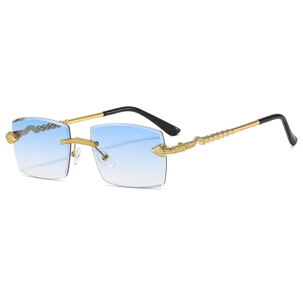 Women's Glasses Men Sun-Proof UV Protection Fashion Personality Retro Hip Hop Driving Commuter Street Shooting Snake Rimless Sunglasses