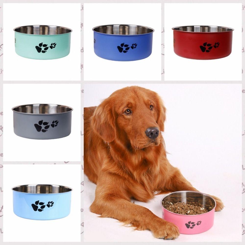 Cartoon Footprint Stainless Steel Pet Dog Bowl Large Capacity Skidproof Cat Feeding Bowl Non-slip Puppy Food Drinking Tray