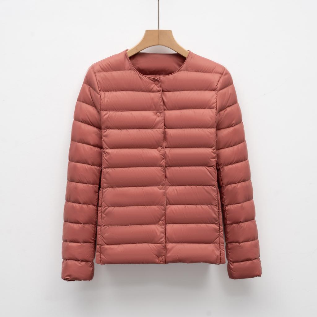 Легкая женская короткая куртка с круглым вырезом на осень и зиму, теплая куртка с круглым вырезом, однотонный пуховик