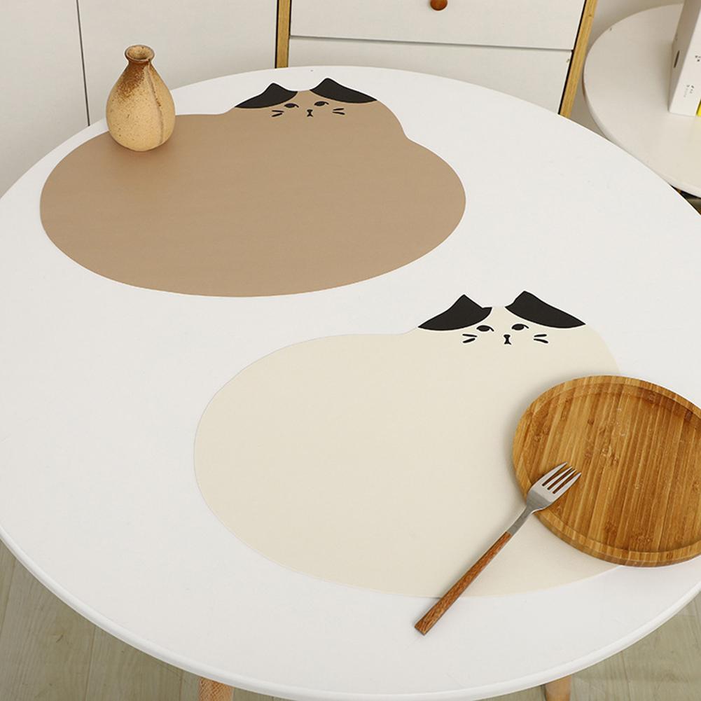 Милая мультяшная кошка, водонепроницаемая термоизолирующая подставка под тарелку из ПУ-кожи, настольный коврик
