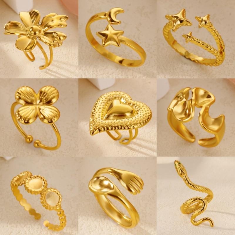 Кольцо из нержавеющей стали с золотым покрытием, геометрическая звезда-цветок, женское, с чувством высокого класса, нишевое кольцо, титановая сталь, ручные украшения