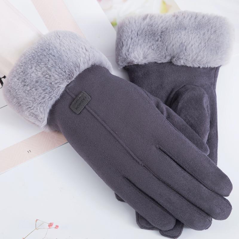 Осенние и зимние теплые замшевые перчатки женские бархатные утолщенные сенсорные экраны для езды на велосипеде холодостойкие симпатичные хлопковые перчатки