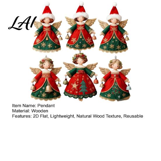 DIY Holiday Crafting Pieces 6/10/12/24/36PCS 2D Flat Wooden Angel Christmas Ornaments Hanging Decorations for Xmas Retro Style Ornaments Tree Wall,