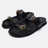 Fashion Thick Bottom Women Beach Shoes Outdoor Casual Flat Slides for Female Fashion Metal Buckle Soft Leather Summer Ladies Slippers