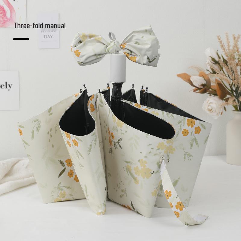 Компактный зонт двойного назначения, солнцезащитный зонт с черным покрытием, желтый цветочный дизайн для солнца и дождя