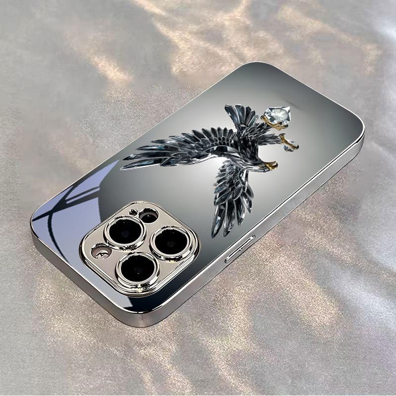 Алмазный Орел Арт Посеребренный Чехол Для Телефона Для iPhone 17Air 17 16 15 14 13 12 11 Pro Max Plus 16E XR 7 8 X Xs Стеклянная Крышка