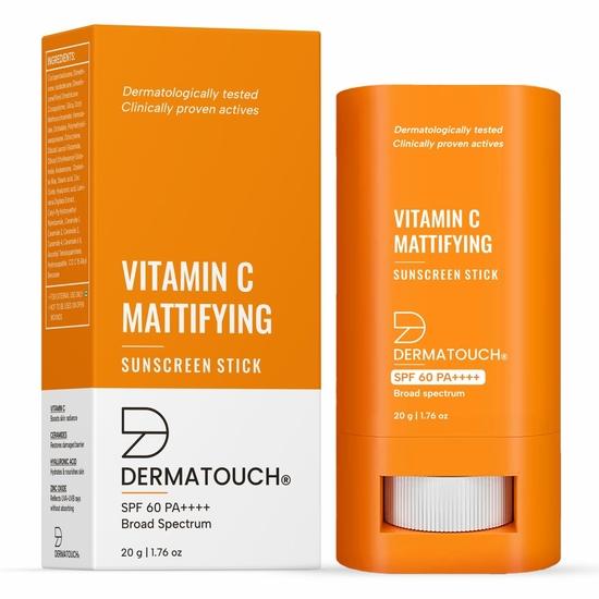 DERMATOUCH Vitamin C Mattifying Sunscreen Stick | SPF 60 PA++++ | Для осветления | Легкий солнцезащитный крем без белого оттенка для всех типов кожи - 20 г